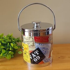 VINTAGE Mid Century Modern 1970s Whisky Label Ice Bucket Insulated Interior